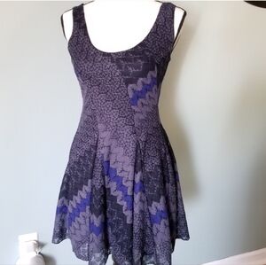 Free People Mini Dress in Indigo Combo Geometric Patterned Women's X-Small